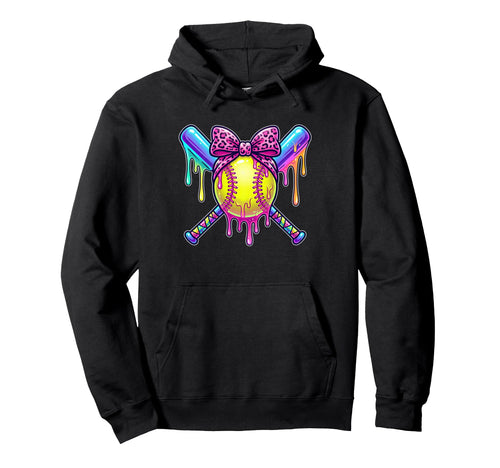 Softball Ice Cream Drip Coquette Bow Hoodie - Graphic Print Unisex - T-Shirt, Sweatshirt, Hoodie