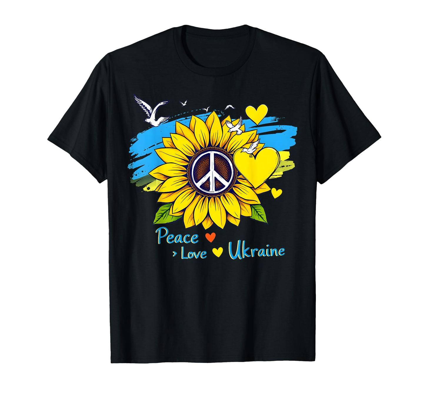 Sunflower Ukraine Flag Map Peace Love T-Shirt - Unique Graphic for Adults - T-Shirt, Sweatshirt, Hoodie