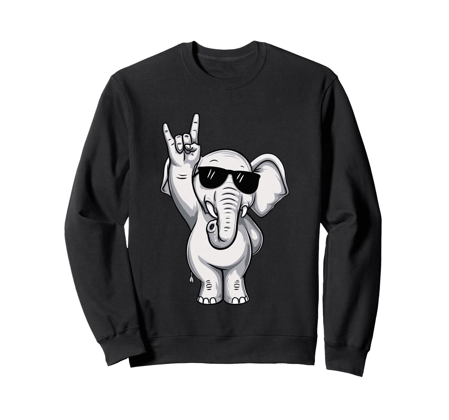 Cartoon Elephant Rock Hand Sign Sweatshirt - Streetwear Style Men Women - T-Shirt, Sweatshirt, Hoodie