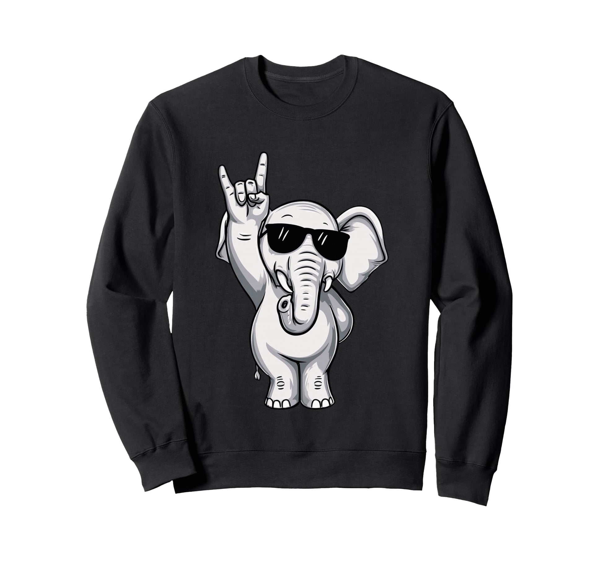 Cartoon Elephant Rock Hand Sign Sweatshirt - Streetwear Style Men Women - T-Shirt, Sweatshirt, Hoodie