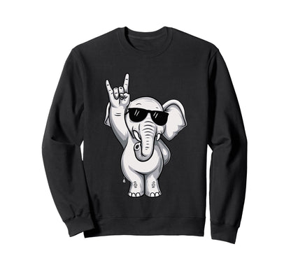 Cartoon Elephant Rock Hand Sign Sweatshirt - Streetwear Style Men Women - T-Shirt, Sweatshirt, Hoodie