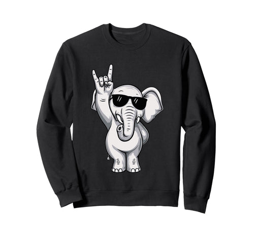 Cartoon Elephant Rock Hand Sign Sweatshirt - Streetwear Style Men Women - T-Shirt, Sweatshirt, Hoodie