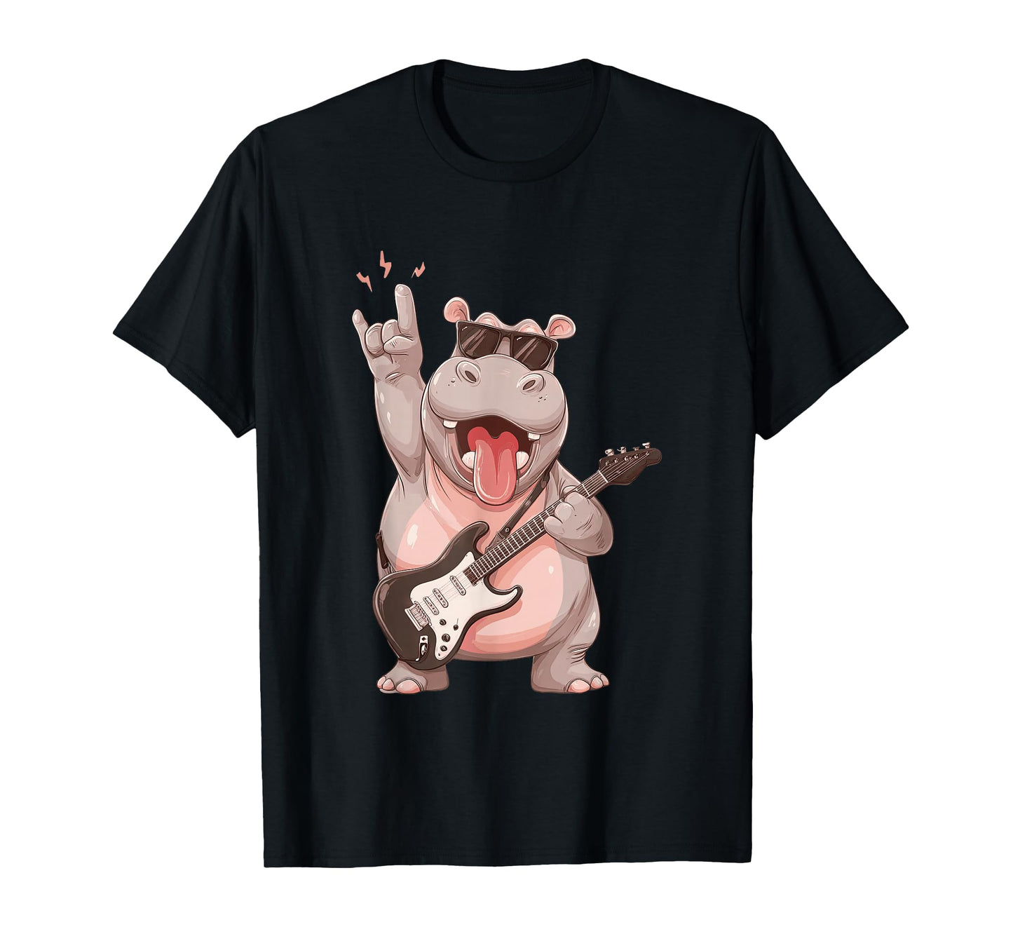 Hippo Rock Music Guitarist Funny T-Shirt - Novelty Apparel for Adults - T-Shirt, Sweatshirt, Hoodie