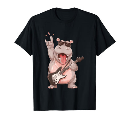 Hippo Rock Music Guitarist Funny T-Shirt - Novelty Apparel for Adults - T-Shirt, Sweatshirt, Hoodie