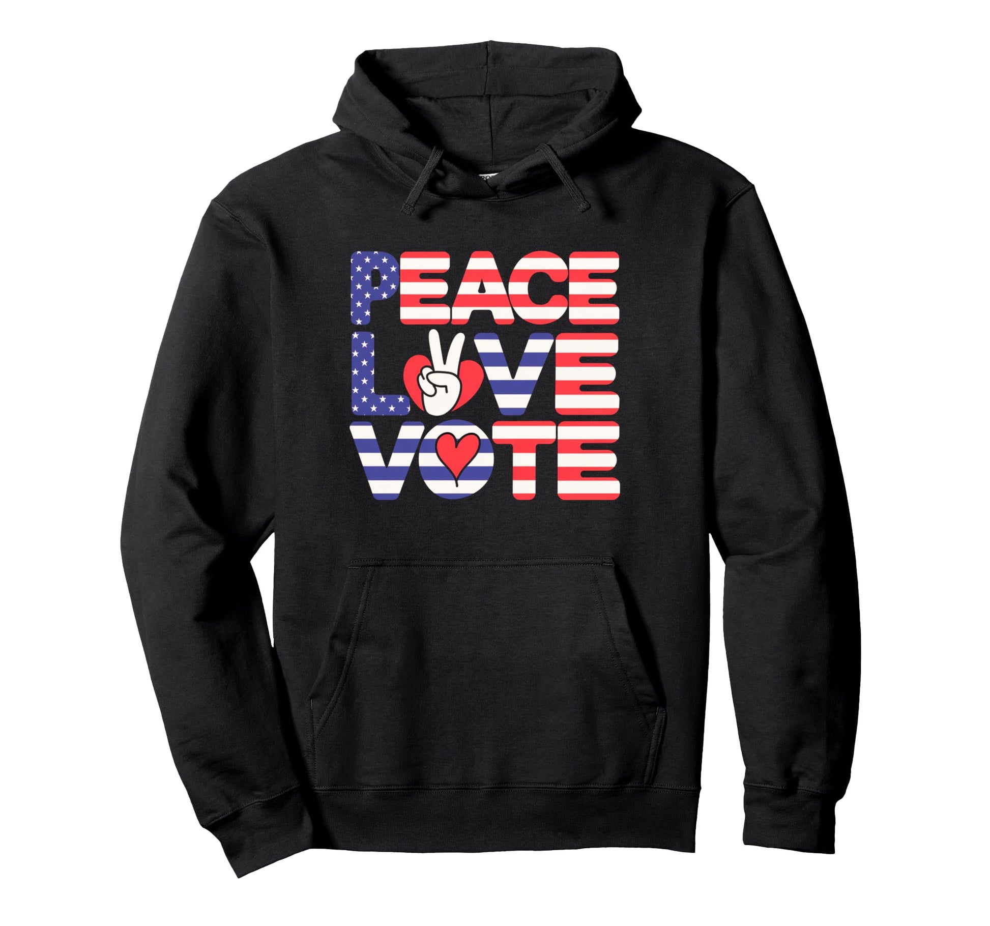 Peace Love Vote American Flag Hoodie - Aesthetic Graphic Unisex - T-Shirt, Sweatshirt, Hoodie