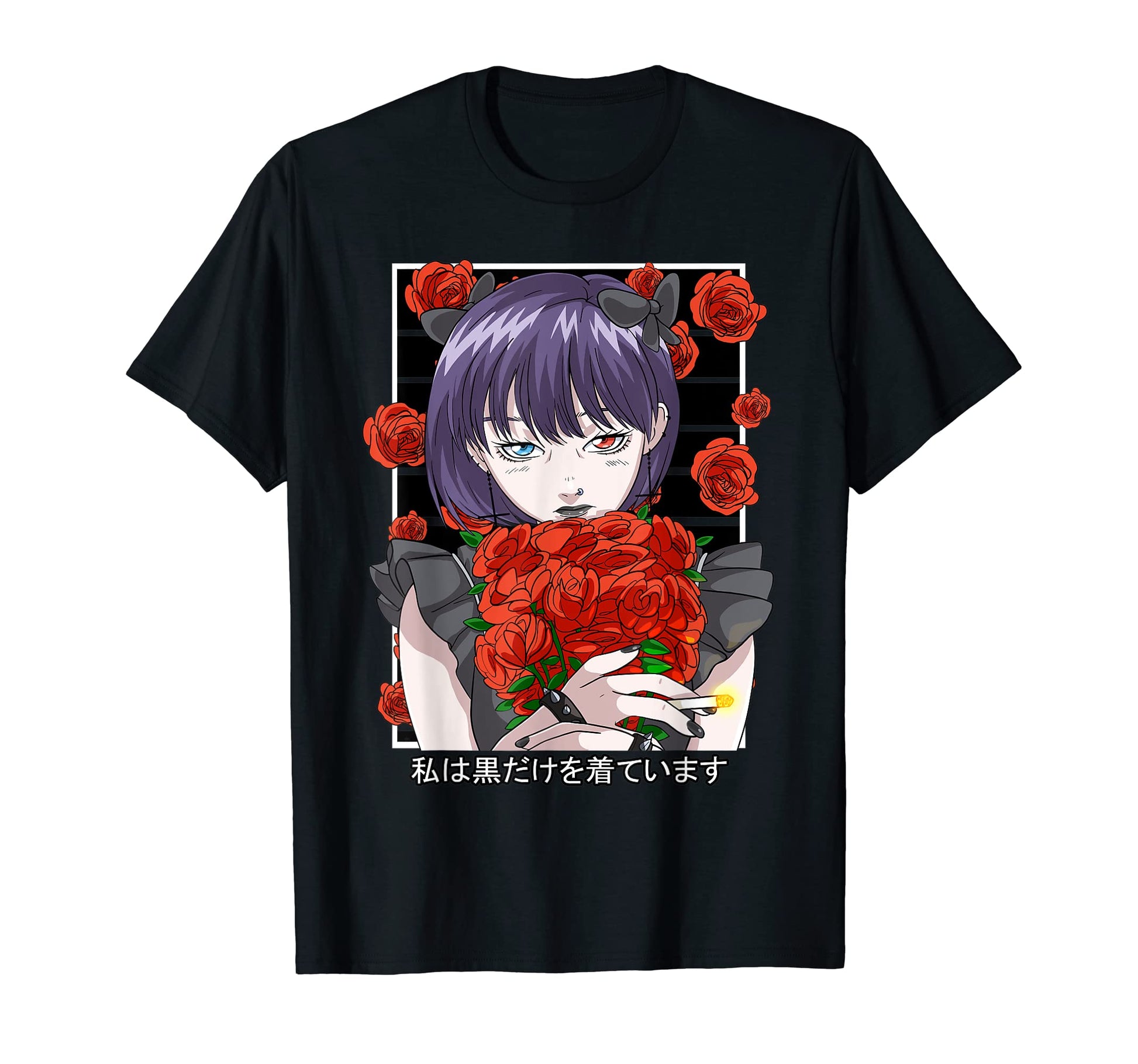 Goth Anime Gothic Roses Aesthetic Japanese T-Shirt - Graphic Print Unisex - T-Shirt, Sweatshirt, Hoodie