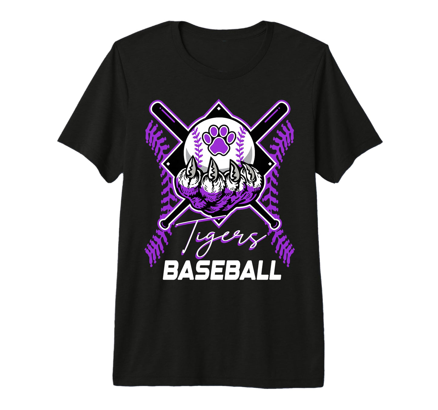 Tigers Baseball Mom Game Day Paw Purple T-Shirt - Unique Graphic Men Women - T-Shirt, Sweatshirt, Hoodie