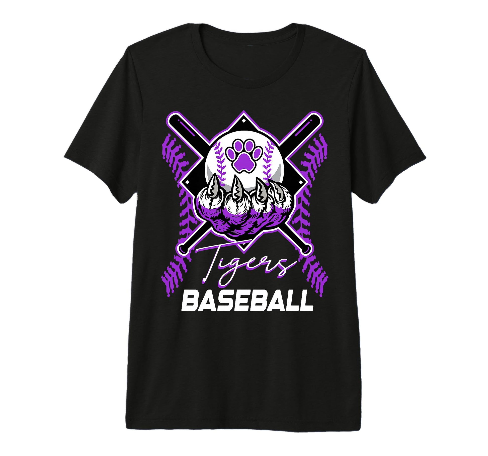 Tigers Baseball Mom Game Day Paw Purple T-Shirt - Unique Graphic Men Women - T-Shirt, Sweatshirt, Hoodie