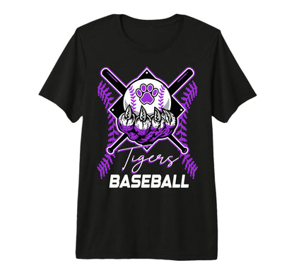 Tigers Baseball Mom Game Day Paw Purple T-Shirt - Unique Graphic Men Women - T-Shirt, Sweatshirt, Hoodie