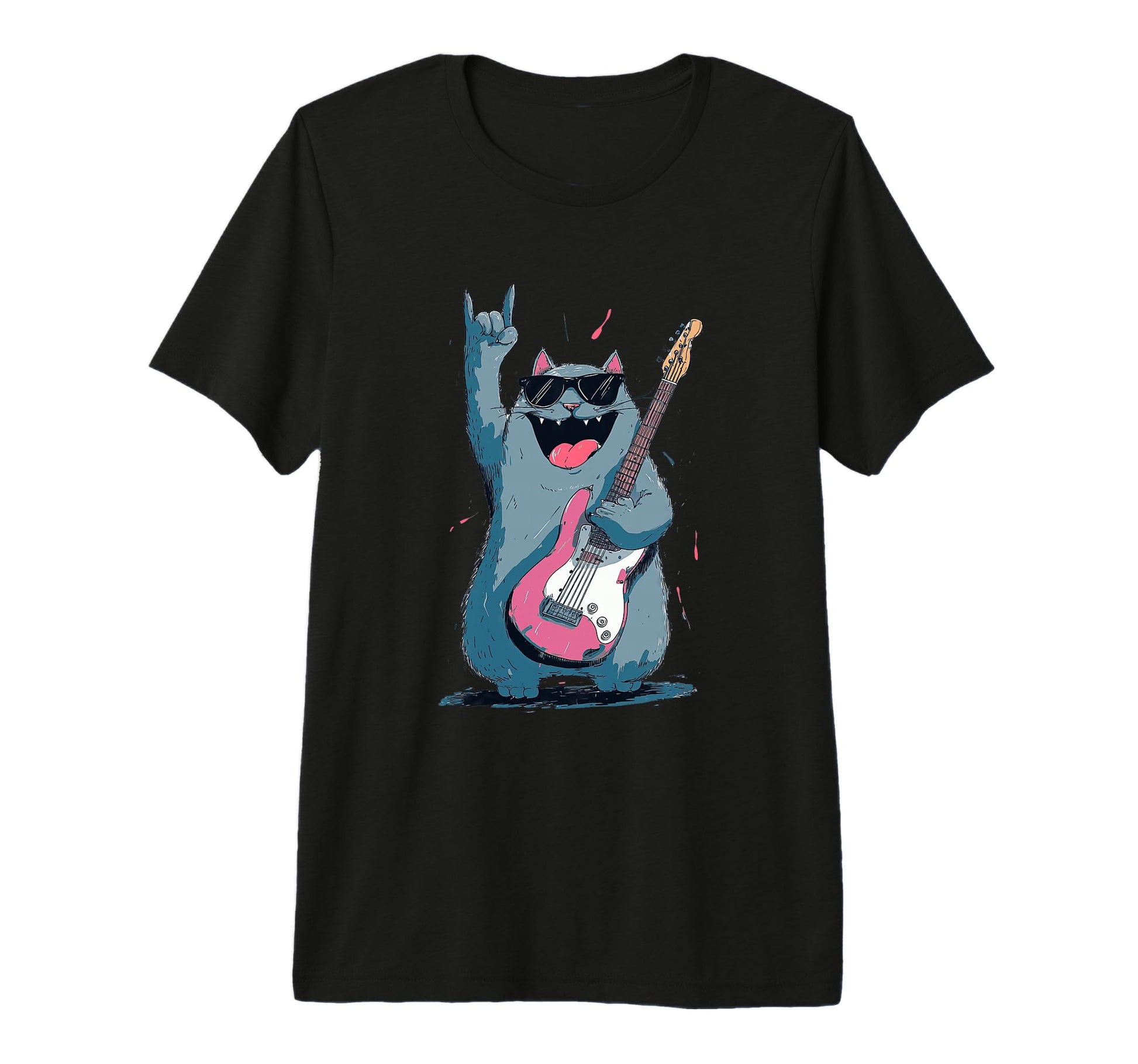 Cat Rock Music Guitarist Funny Music T-Shirt - Custom Art Print Men Women - T-Shirt, Sweatshirt, Hoodie