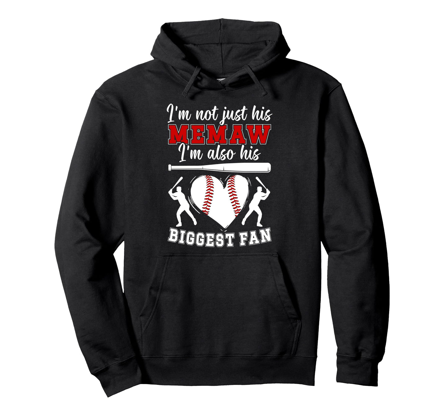 His Biggest Fan Baseball Memaw Hoodie - Fun Novelty Design for Adults - T-Shirt, Sweatshirt, Hoodie