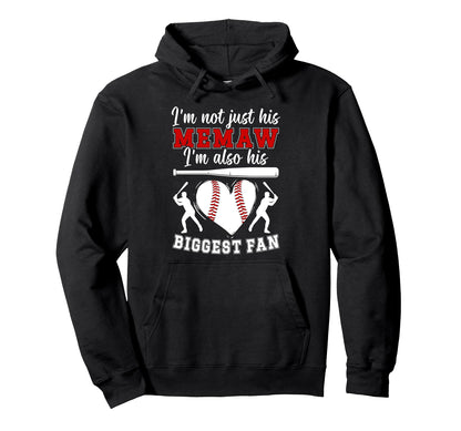 His Biggest Fan Baseball Memaw Hoodie - Fun Novelty Design for Adults - T-Shirt, Sweatshirt, Hoodie