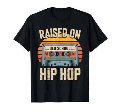 Raised Old School Hip Hop Cassette T-Shirt - Minimalist Print for Adults - T-Shirt, Sweatshirt, Hoodie