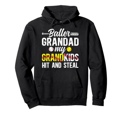 Baller Grandad Funny Baseball Hoodie - Aesthetic Graphic Men Women - T-Shirt, Sweatshirt, Hoodie