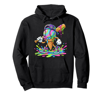 Baseball Drip Ice Cream Drip Baseball Hoodie - Minimalist Print Men Women - T-Shirt, Sweatshirt, Hoodie