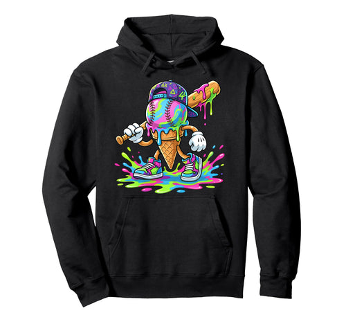 Baseball Drip Ice Cream Drip Baseball Hoodie - Minimalist Print Men Women - T-Shirt, Sweatshirt, Hoodie