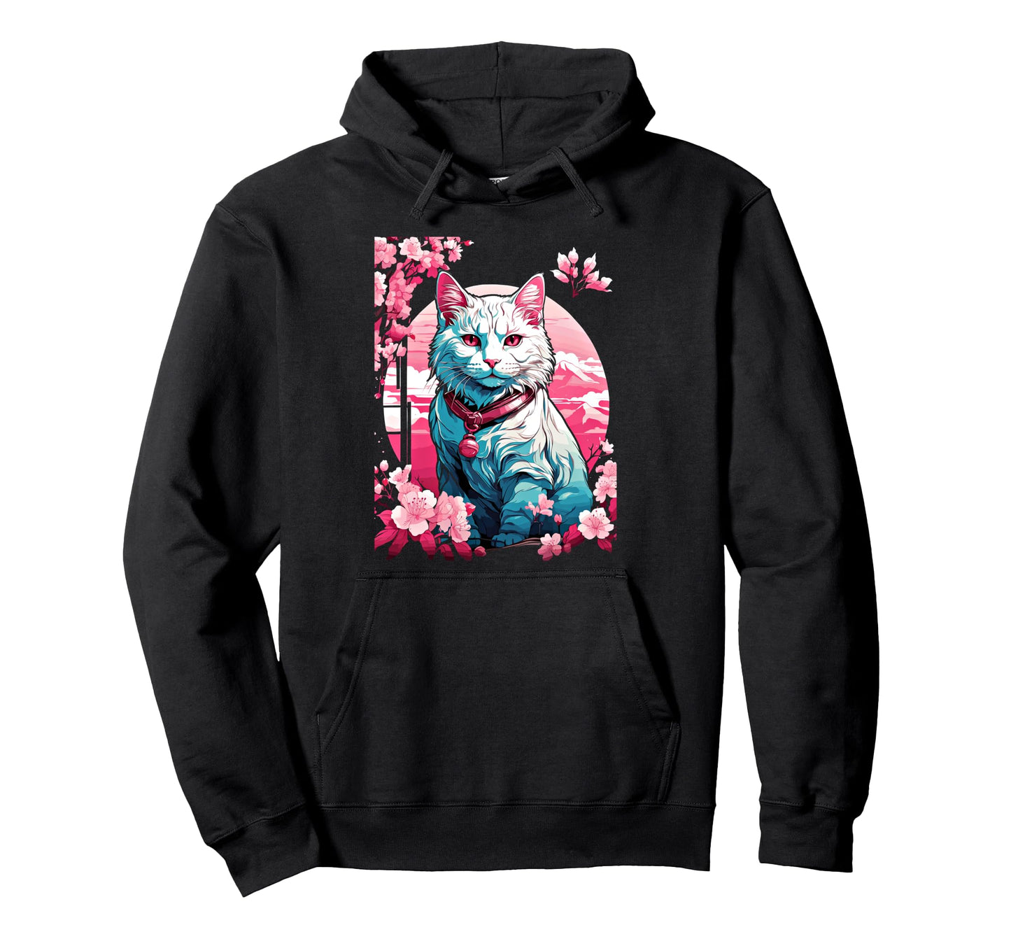 Anime Cat Japanese Vaporwave Aesthetic Hoodie - Graphic Print for Adults - T-Shirt, Sweatshirt, Hoodie