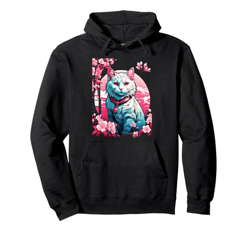 Anime Cat Japanese Vaporwave Aesthetic Hoodie - Graphic Print for Adults - T-Shirt, Sweatshirt, Hoodie