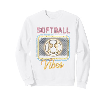 Softball Vibes Groovy Game Day Sweatshirt - Fun Novelty Design Unisex - T-Shirt, Sweatshirt, Hoodie