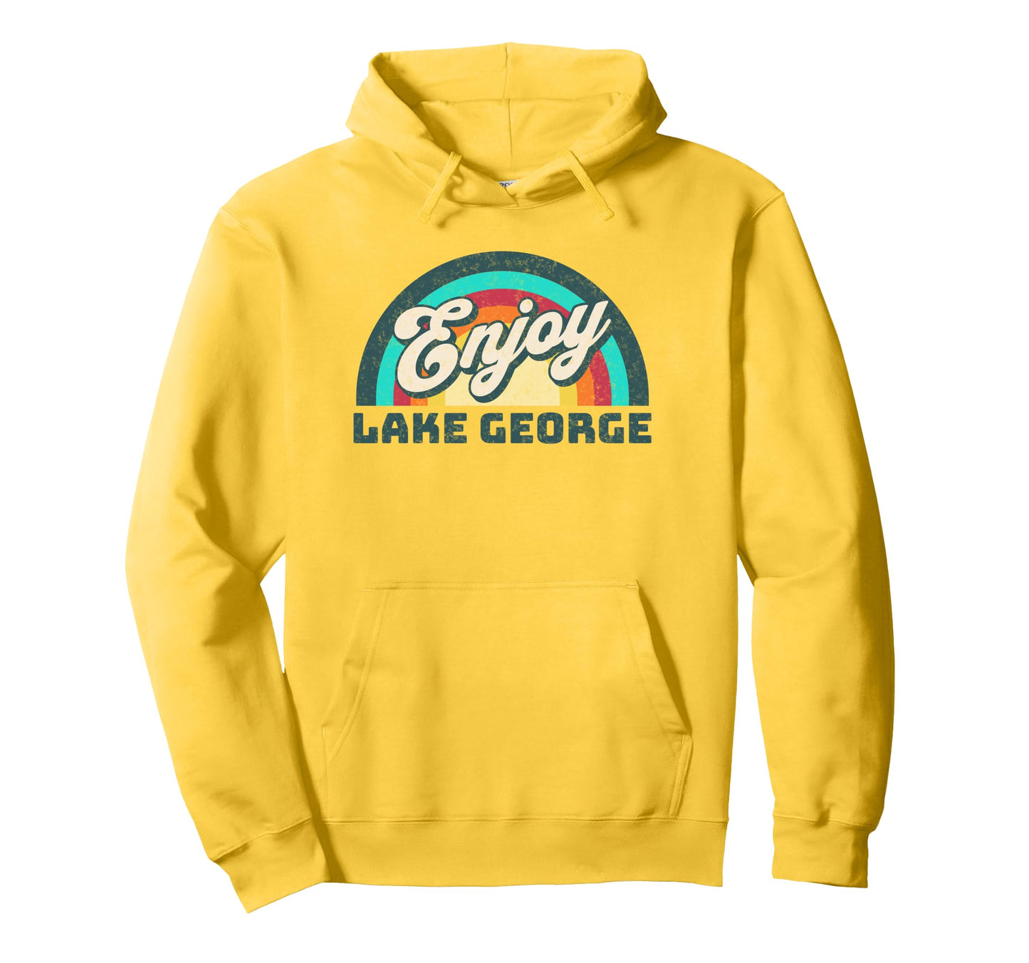 Enjoy Lake George New York Rainbow Hoodie - Fun Novelty Design for Adults - T-Shirt, Sweatshirt, Hoodie