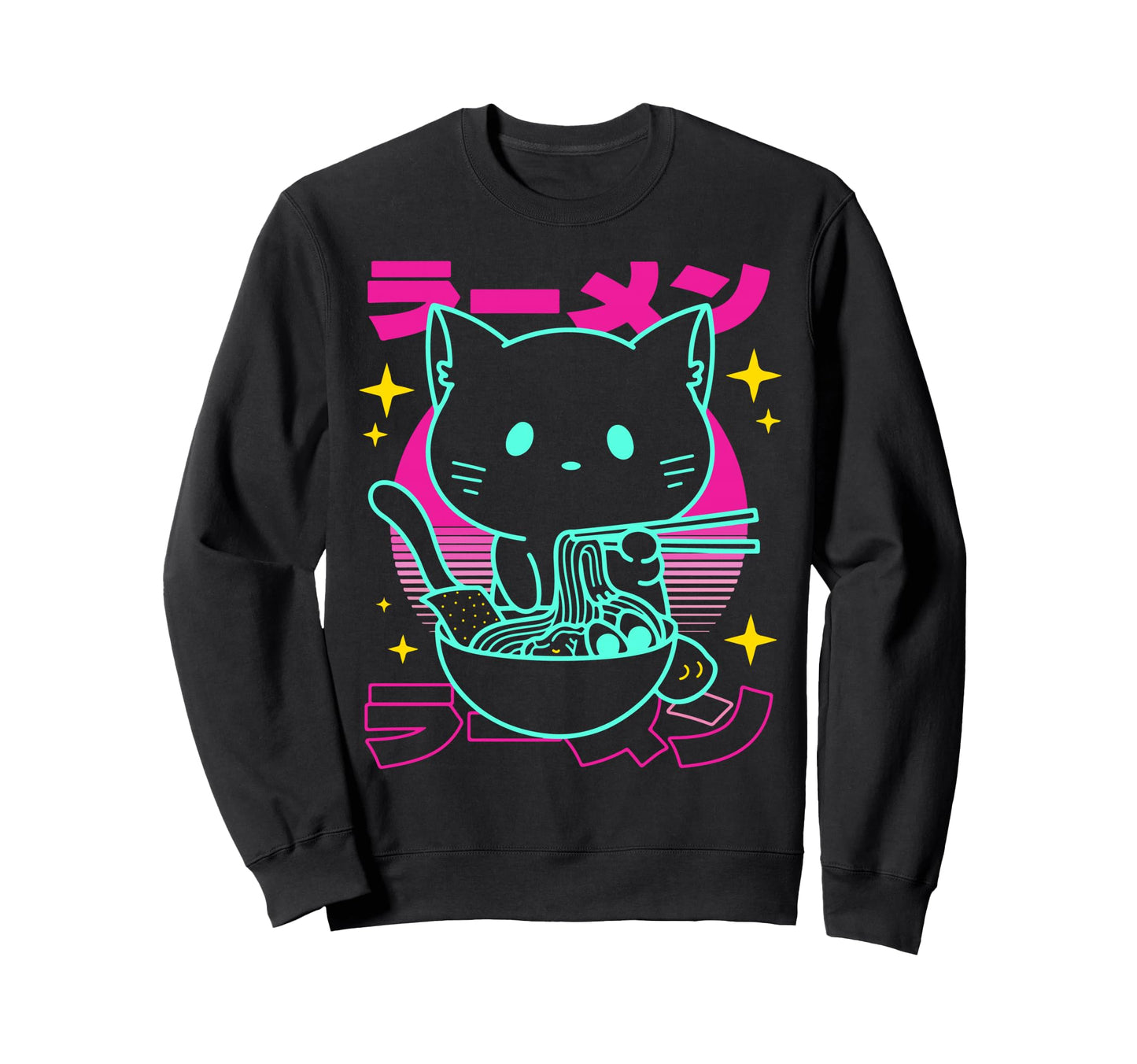 Anime Ramen Cat Japanese Noodles Sweatshirt - Trendy Graphic for Adults - T-Shirt, Sweatshirt, Hoodie