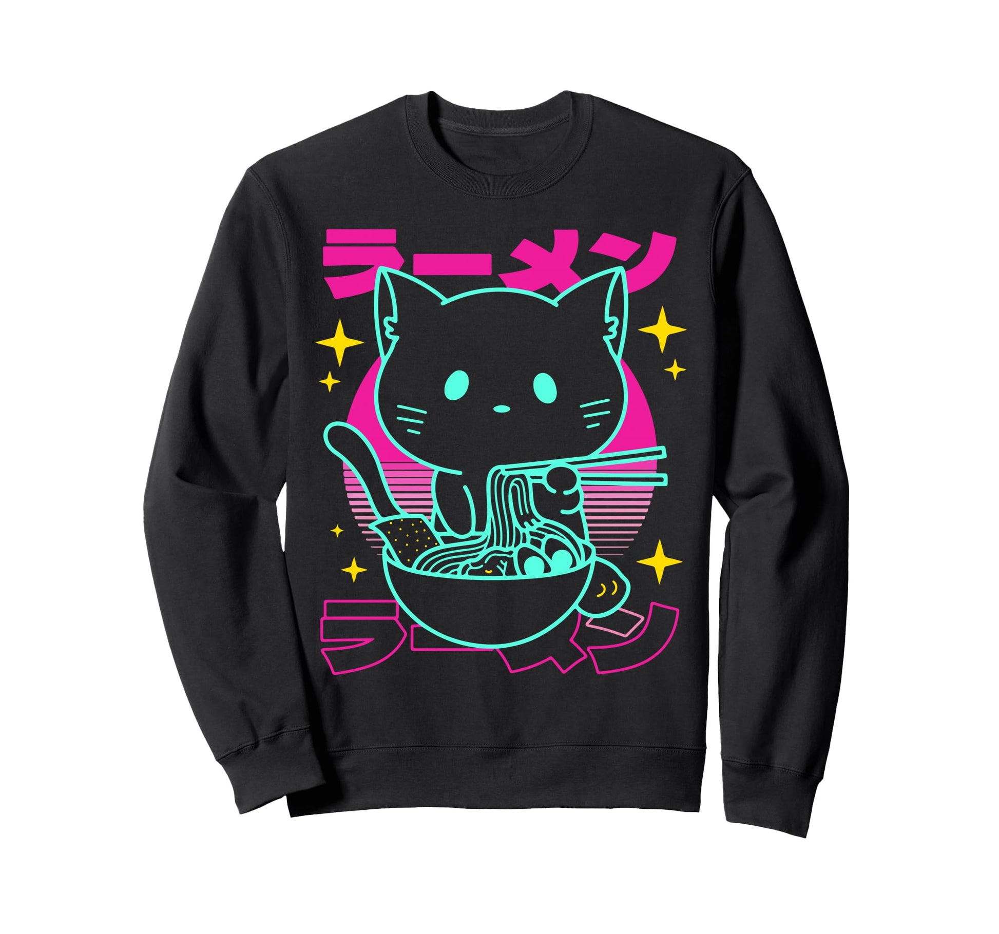 Anime Ramen Cat Japanese Noodles Sweatshirt - Trendy Graphic for Adults - T-Shirt, Sweatshirt, Hoodie