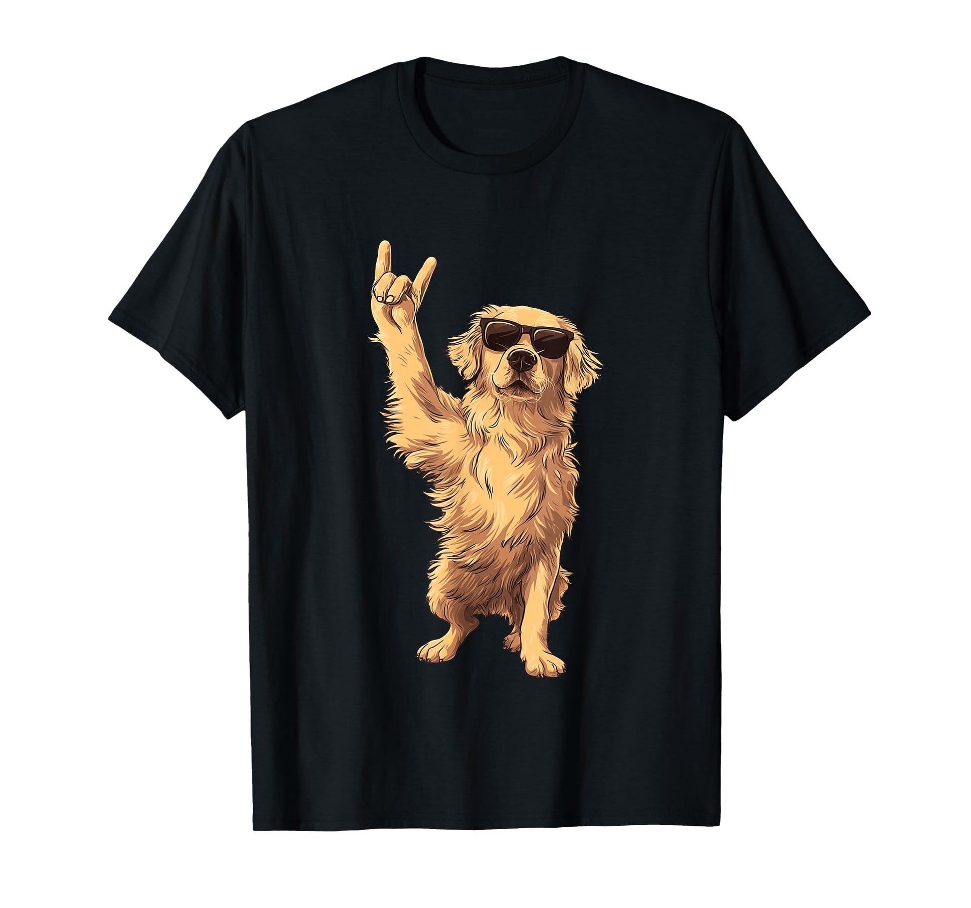 Golden Retriever Rock Hand Sign Punk T-Shirt - Custom Art Print Men Women - T-Shirt, Sweatshirt, Hoodie