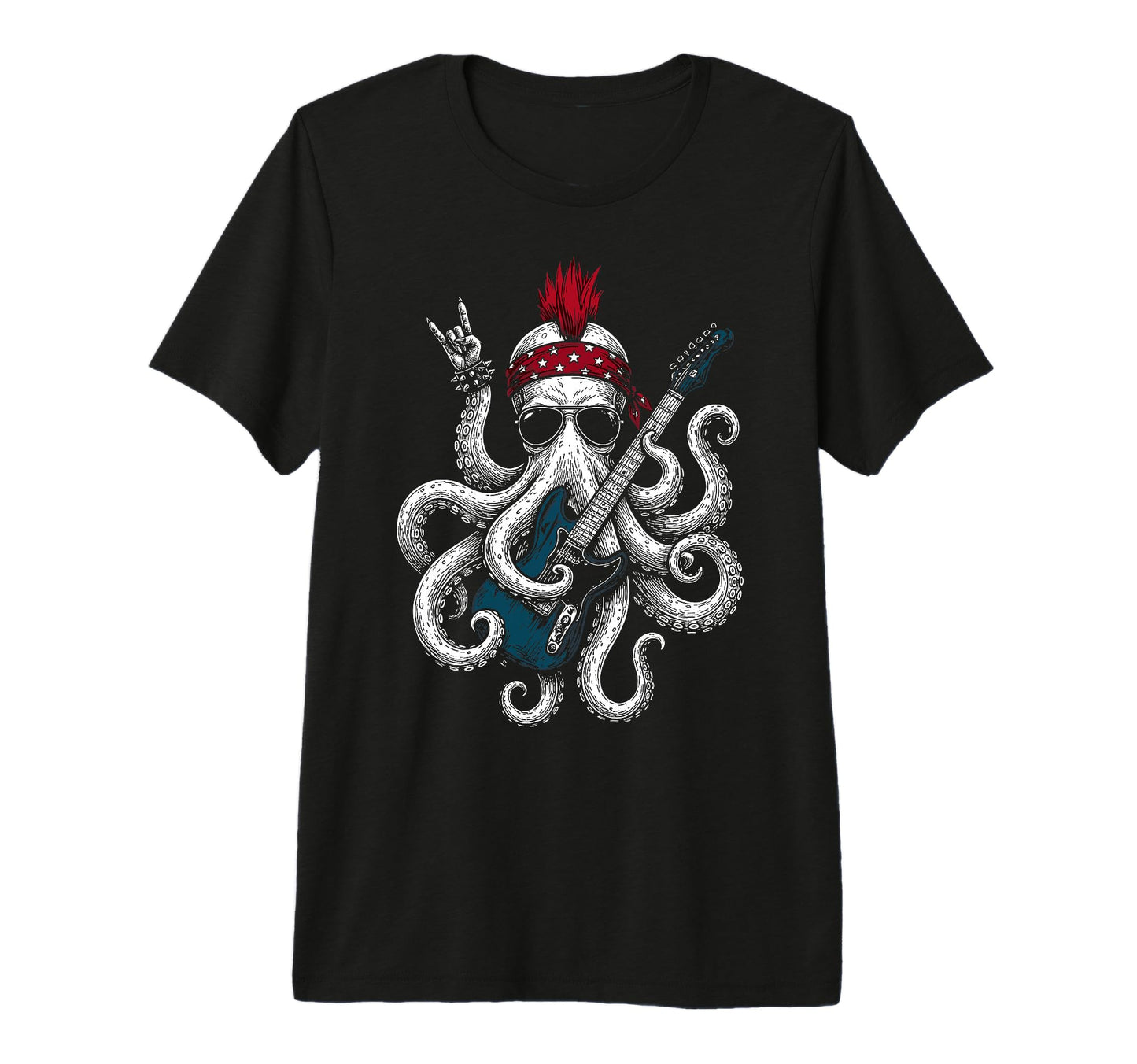 Funny Octopus Playing Guitar Usa T-Shirt - Minimalist Print Unisex - T-Shirt, Sweatshirt, Hoodie