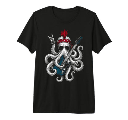 Funny Octopus Playing Guitar Usa T-Shirt - Minimalist Print Unisex - T-Shirt, Sweatshirt, Hoodie