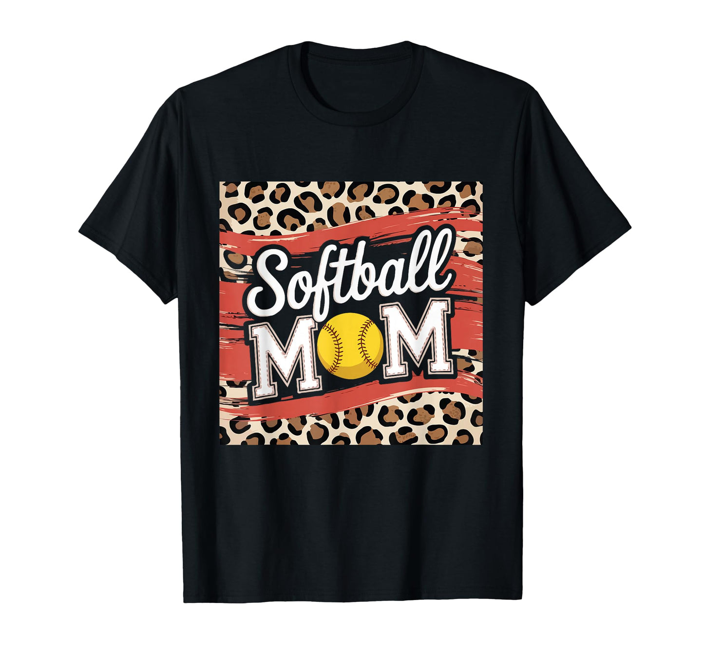 Softball Mom Leopard Funny Baseball T-Shirt - Minimalist Print for Adults - T-Shirt, Sweatshirt, Hoodie