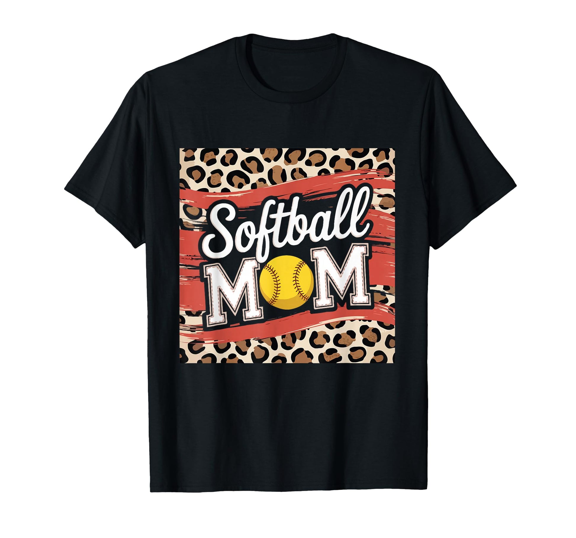 Softball Mom Leopard Funny Baseball T-Shirt - Minimalist Print for Adults - T-Shirt, Sweatshirt, Hoodie