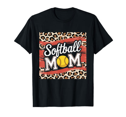 Softball Mom Leopard Funny Baseball T-Shirt - Minimalist Print for Adults - T-Shirt, Sweatshirt, Hoodie