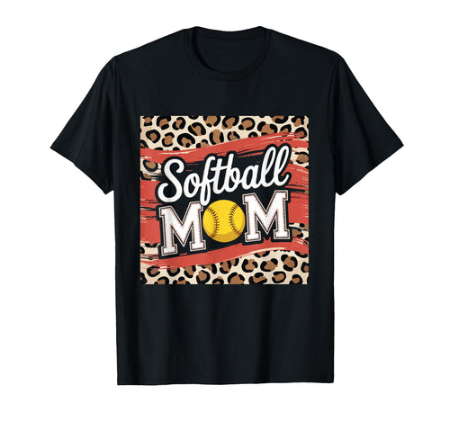 Softball Mom Leopard Funny Baseball T-Shirt - Minimalist Print for Adults - T-Shirt, Sweatshirt, Hoodie