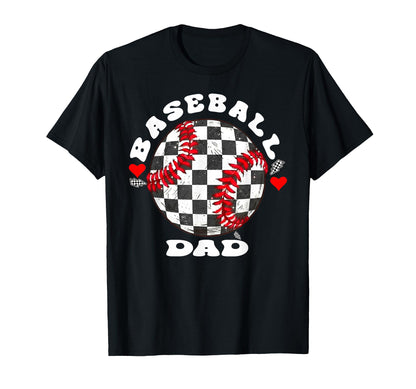 Baseball Papa Checkered Ball Father Daddy T-Shirt - Graphic Print Men Women - T-Shirt, Sweatshirt, Hoodie