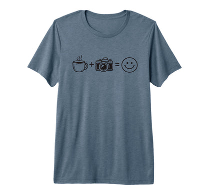Funny Photographer Coffee Camera Happy T-Shirt - Minimalist Print Unisex - T-Shirt, Sweatshirt, Hoodie