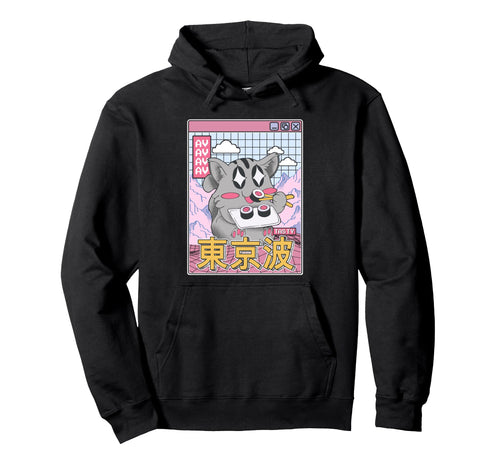Happy Cat Eating Sushi Vaporwave Hoodie - Novelty Apparel for Adults - T-Shirt, Sweatshirt, Hoodie