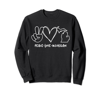 Peace Love Michigan Mi Michigan Sweatshirt - Graphic Print for Adults - T-Shirt, Sweatshirt, Hoodie