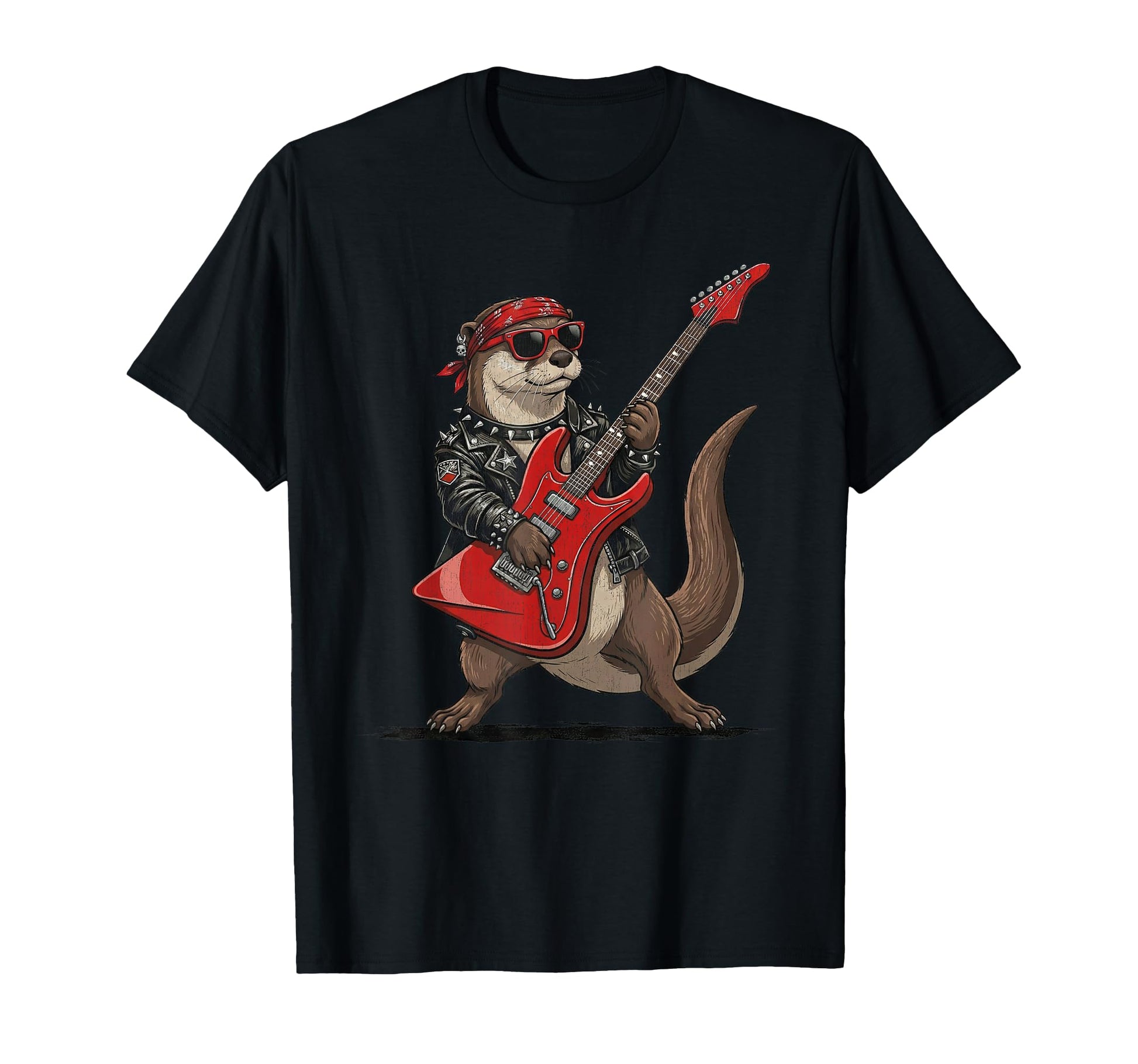 Funny Otter Playing Electric Guitar Rock T-Shirt - Trendy Graphic Unisex - T-Shirt, Sweatshirt, Hoodie