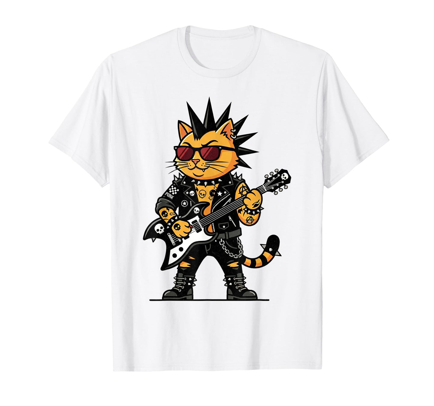 Punk Rock Cat Mohawk Guitar Emo Goth T-Shirt - Streetwear Style for Adults - T-Shirt, Sweatshirt, Hoodie