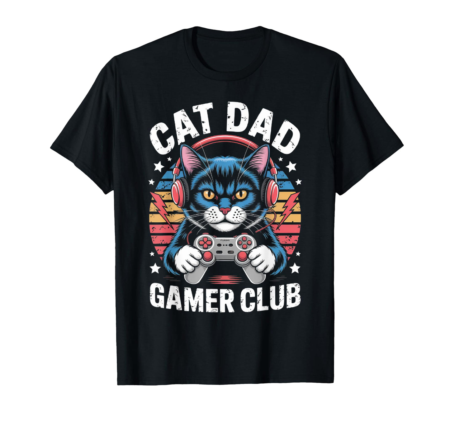 Funny Cat Dad Gamer Club Him Video T-Shirt - Minimalist Print Men Women - T-Shirt, Sweatshirt, Hoodie