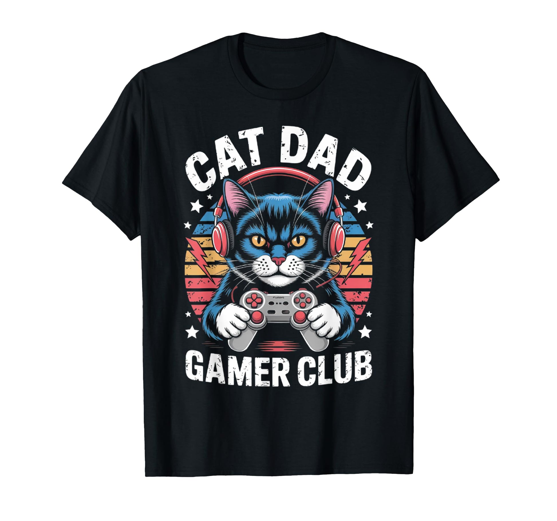 Funny Cat Dad Gamer Club Him Video T-Shirt - Minimalist Print Men Women - T-Shirt, Sweatshirt, Hoodie