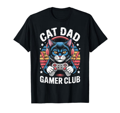 Funny Cat Dad Gamer Club Him Video T-Shirt - Minimalist Print Men Women - T-Shirt, Sweatshirt, Hoodie