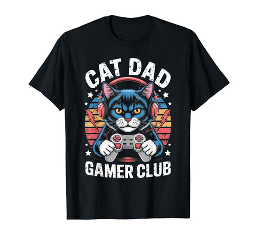 Funny Cat Dad Gamer Club Him Video T-Shirt - Minimalist Print Men Women - T-Shirt, Sweatshirt, Hoodie