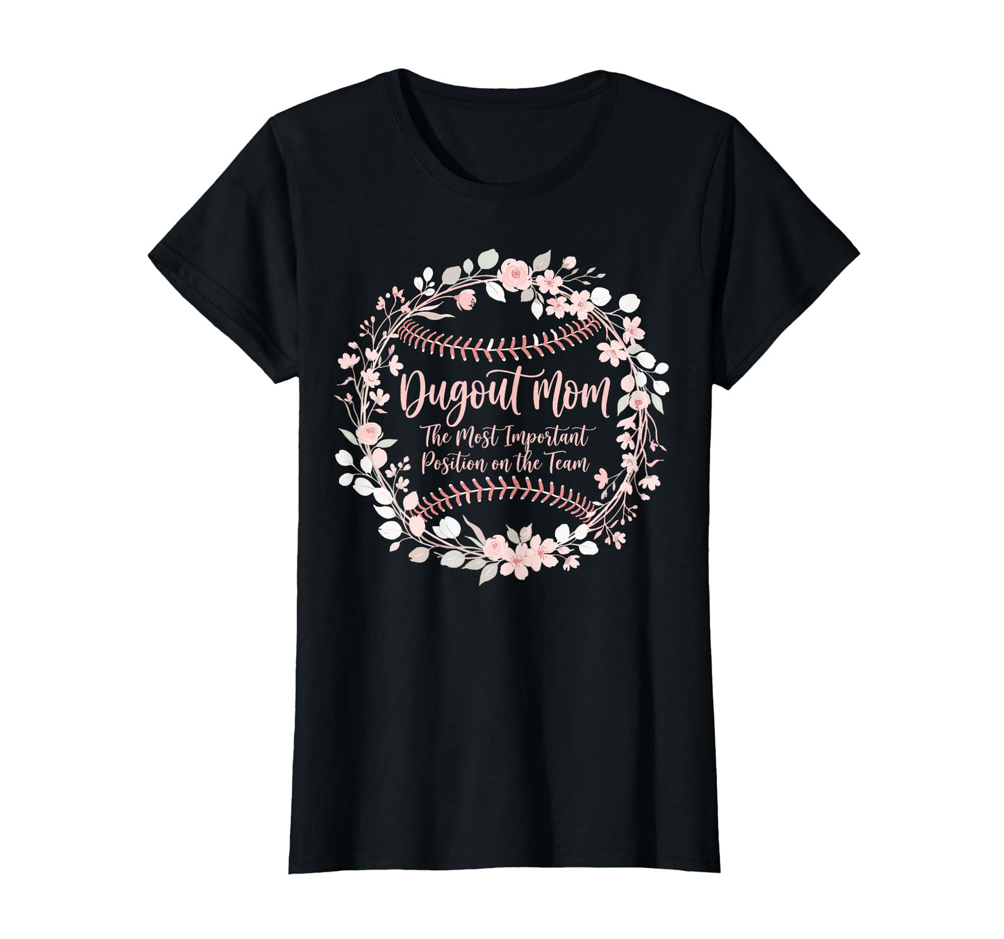 Dugout Mom Floral Baseball Stitches T-Shirt - Trendy Graphic for Adults - T-Shirt, Sweatshirt, Hoodie