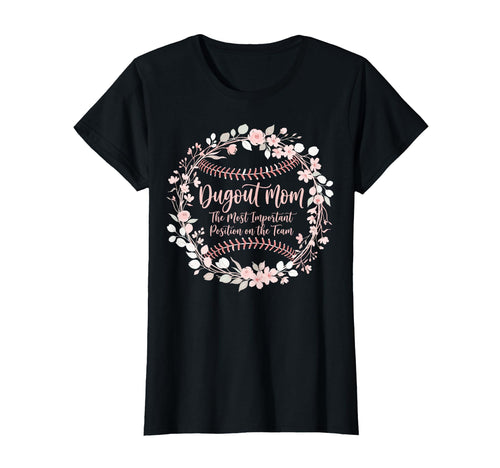Dugout Mom Floral Baseball Stitches T-Shirt - Trendy Graphic for Adults - T-Shirt, Sweatshirt, Hoodie
