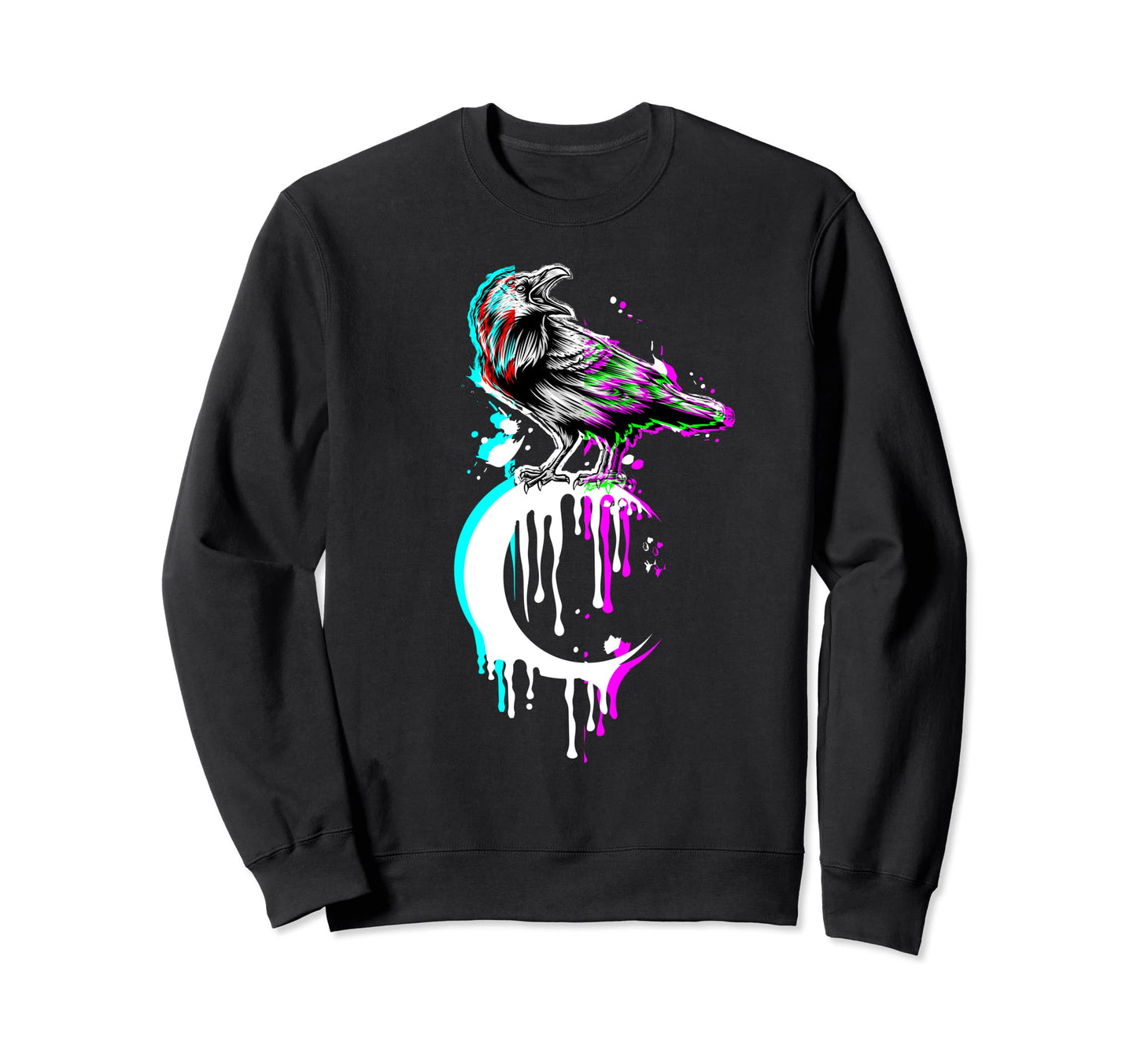Black Crow Raven Crescent Moon Sweatshirt - Fun Novelty Design for Adults - T-Shirt, Sweatshirt, Hoodie