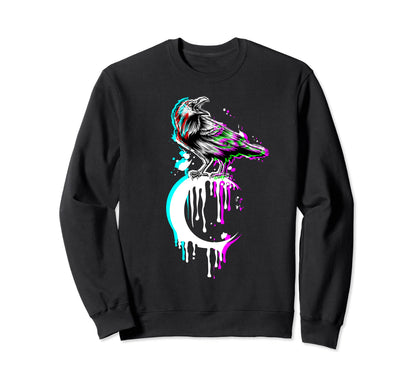 Black Crow Raven Crescent Moon Sweatshirt - Fun Novelty Design for Adults - T-Shirt, Sweatshirt, Hoodie