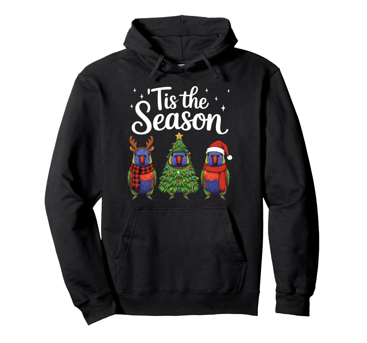 Tis Season Rainbow Lorikeet Santa Hoodie - Fun Novelty Design for Adults - T-Shirt, Sweatshirt, Hoodie