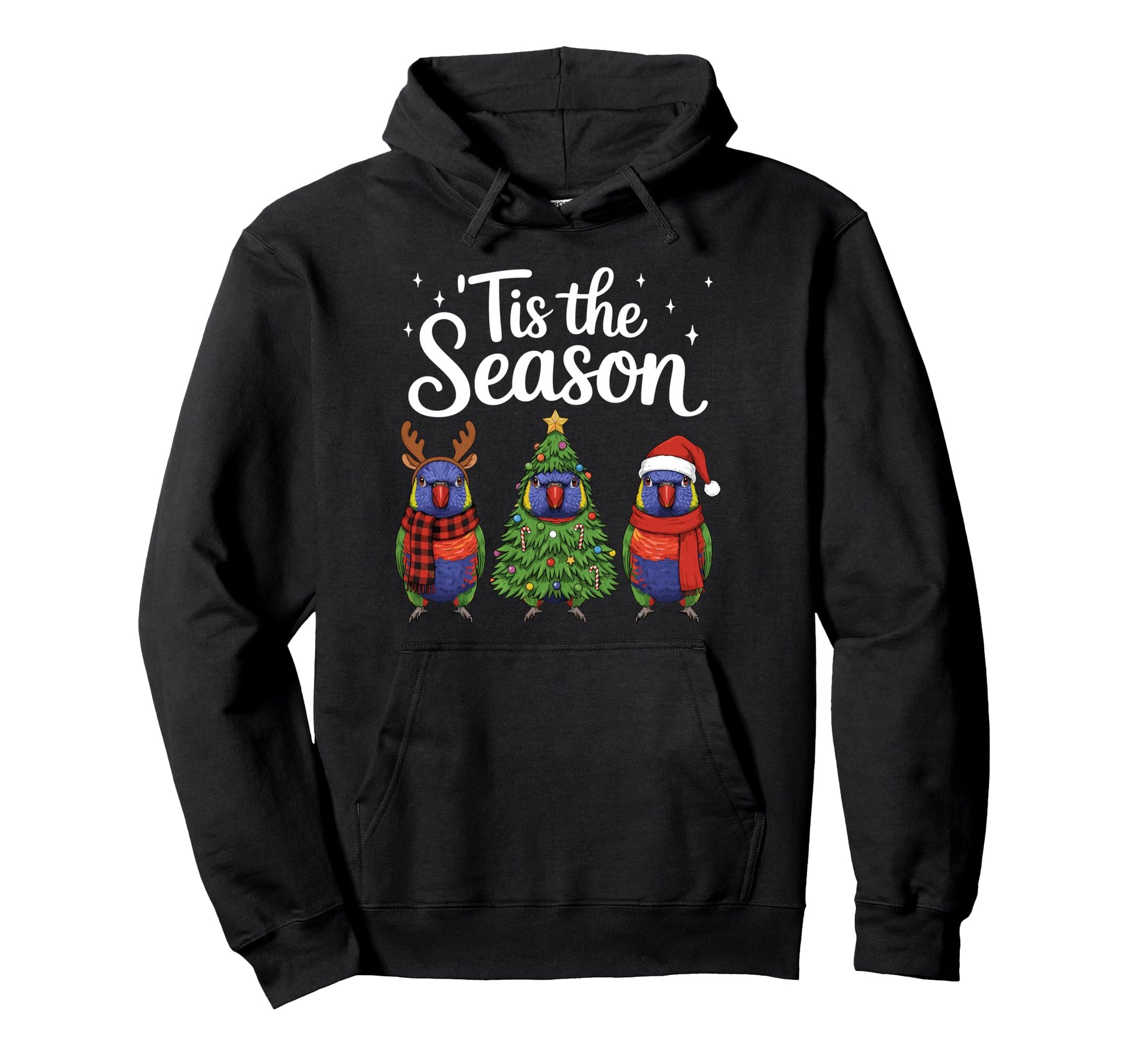 Tis Season Rainbow Lorikeet Santa Hoodie - Fun Novelty Design for Adults - T-Shirt, Sweatshirt, Hoodie