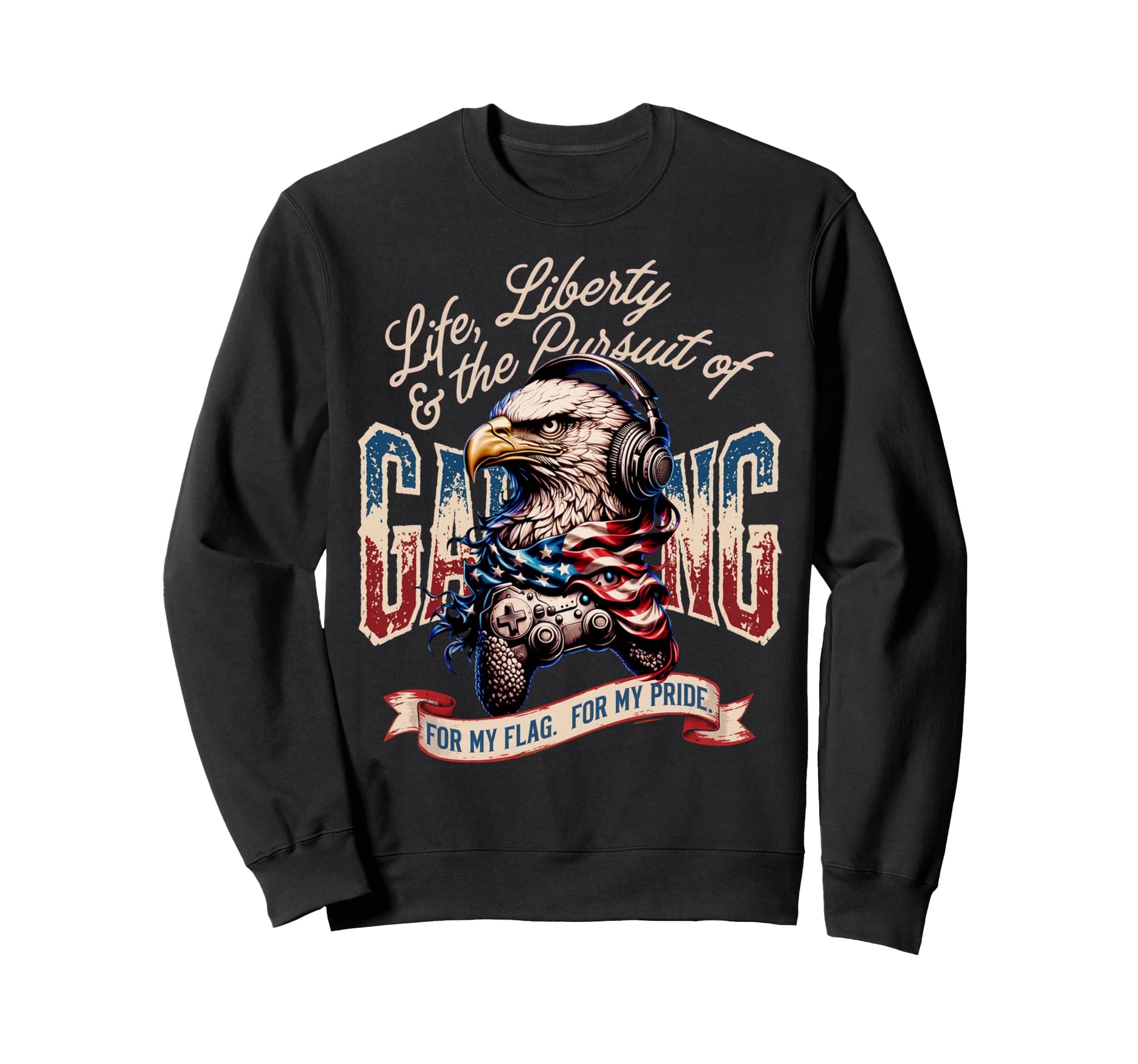 Patriotic Usa Gamer Usa Flag Sweatshirt - Casual Everyday Wear for Adults - T-Shirt, Sweatshirt, Hoodie